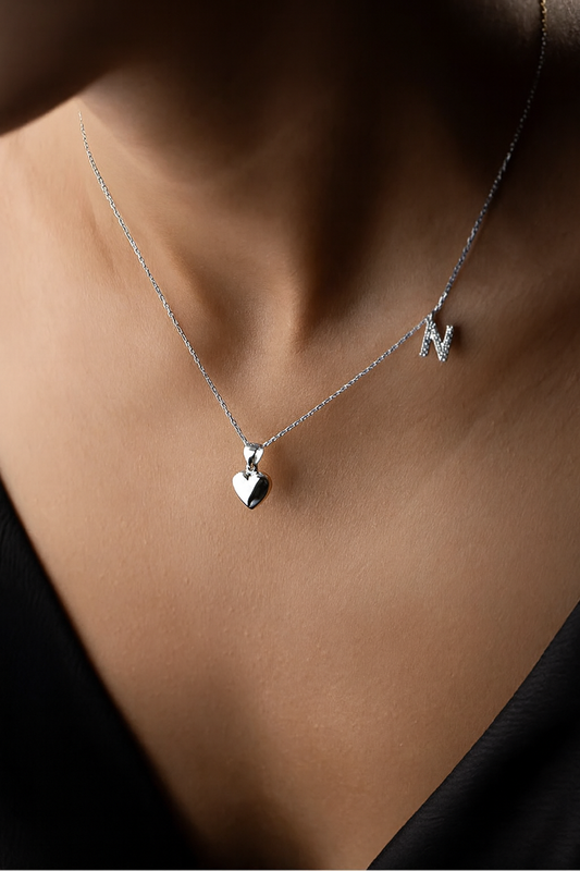 925 Sterling Zilveren Ketting met Hart en Letter