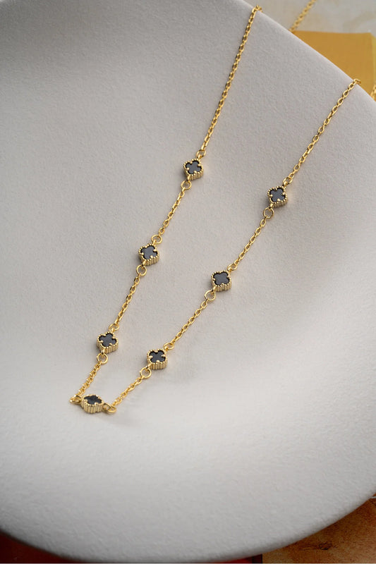 MidnightClover 925 – Vergulde Ketting met Zwarte Klavertjesvier
