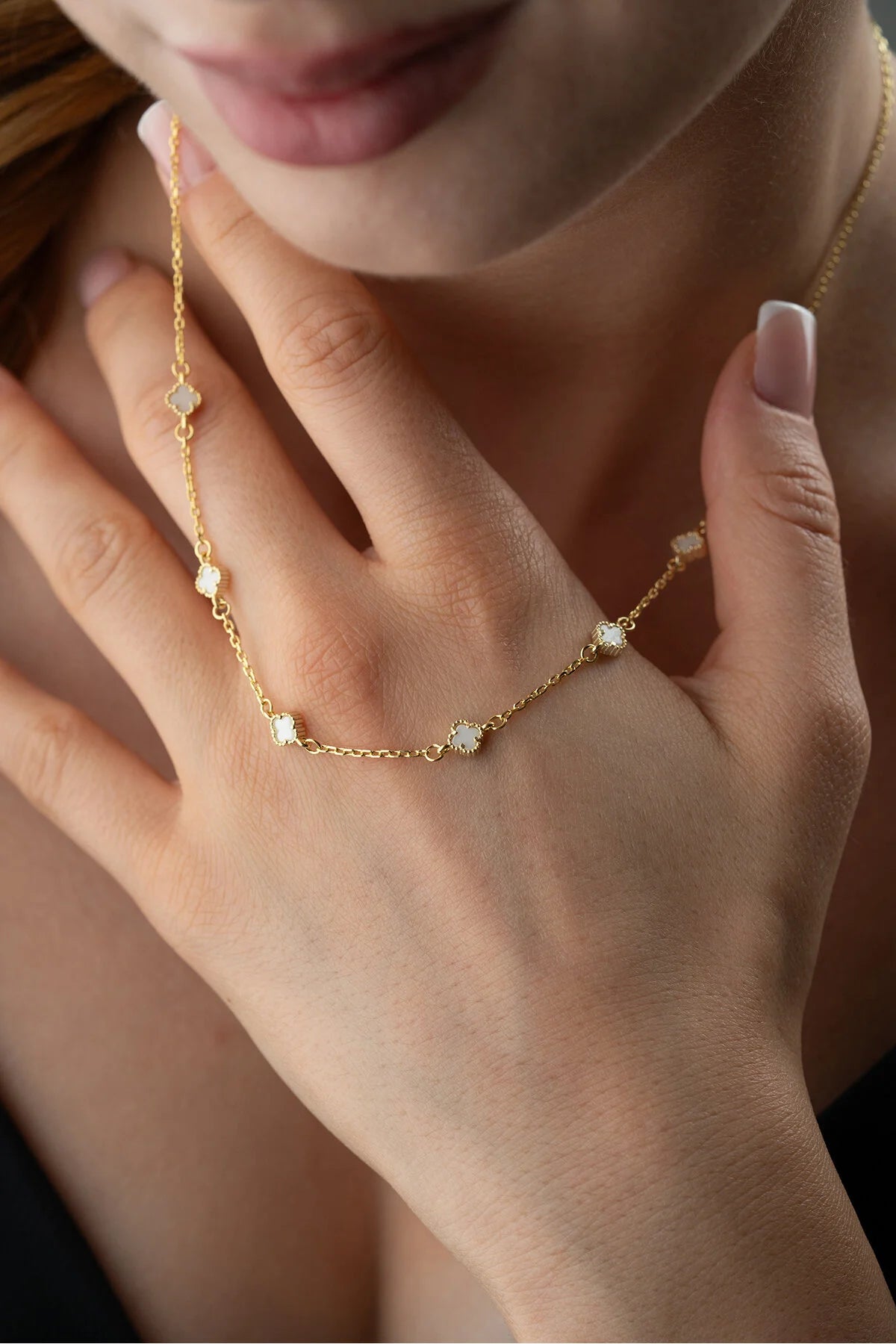 PureClover 925 – Vergulde Ketting met Witte Klavertjesvier