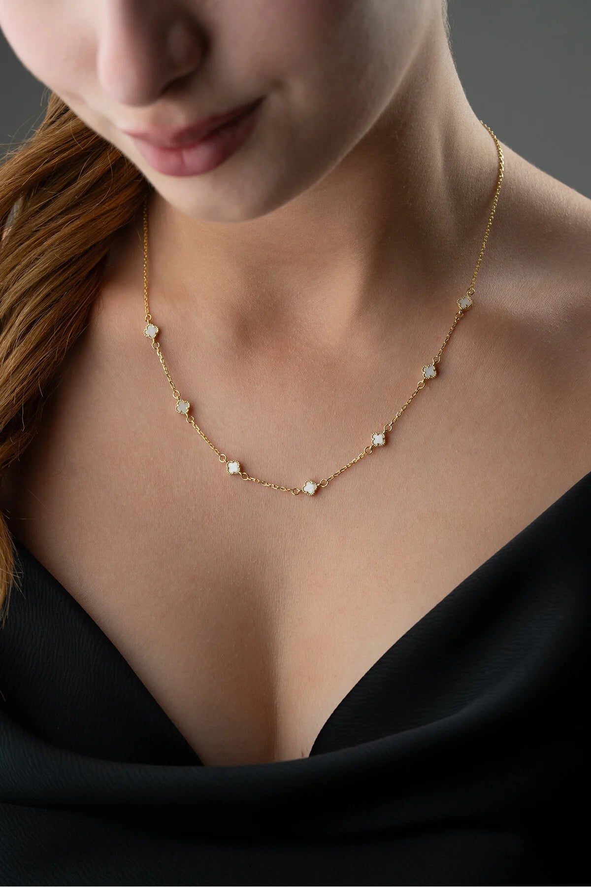 PureClover 925 – Vergulde Ketting met Witte Klavertjesvier