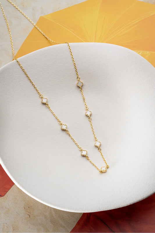 PureClover 925 – Vergulde Ketting met Witte Klavertjesvier