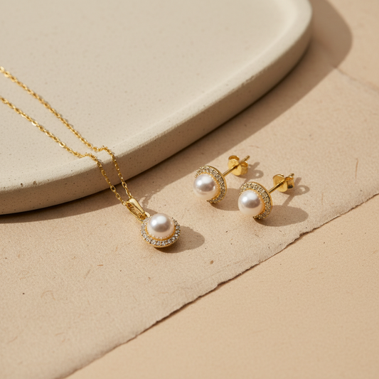 LunaPearl 925 – Parel Ketting & Oorbellen Set