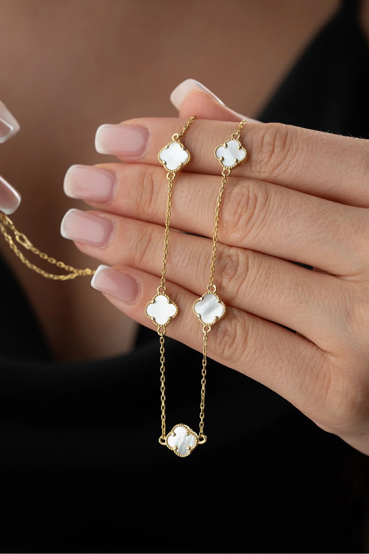PureClover 925 – Vergulde Ketting met Witte Klavertjesvier 1