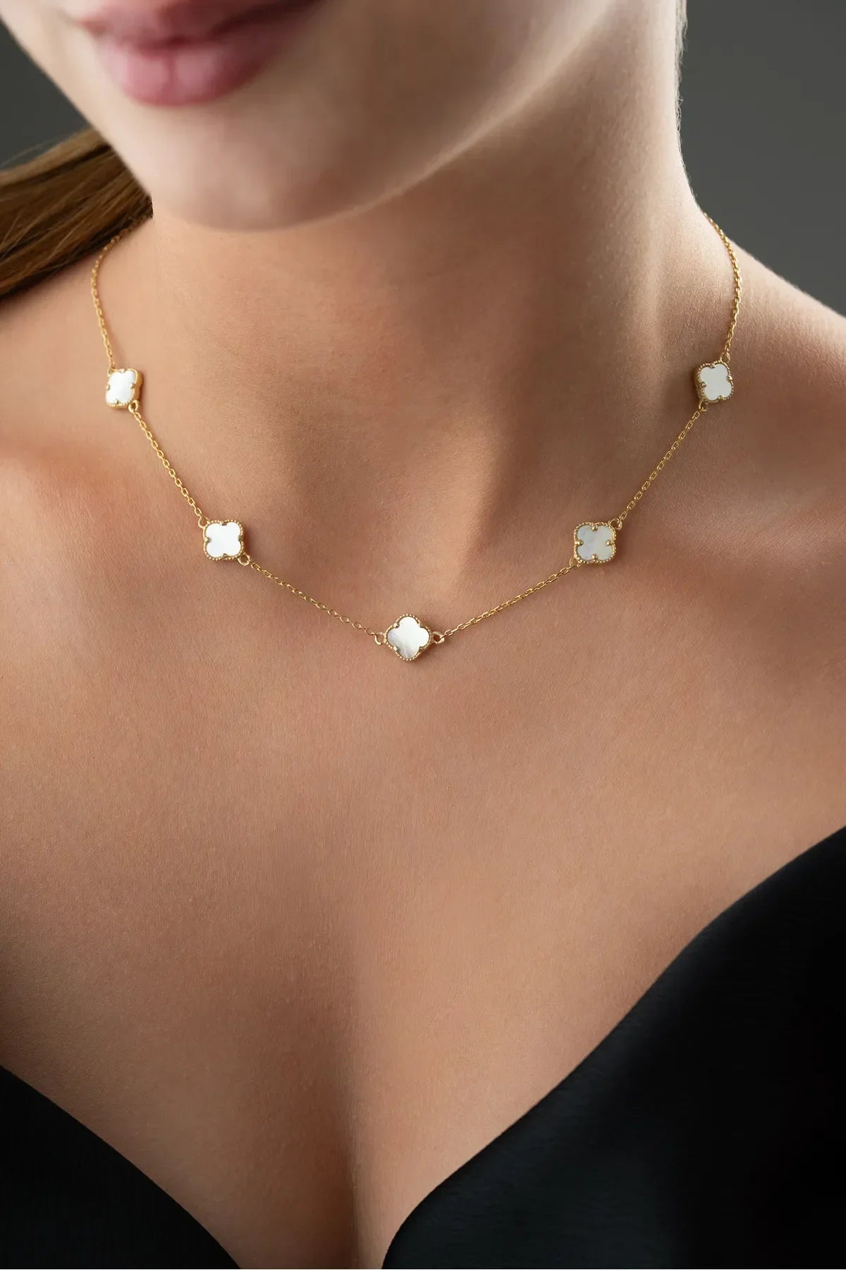 PureClover 925 – Vergulde Ketting met Witte Klavertjesvier 1