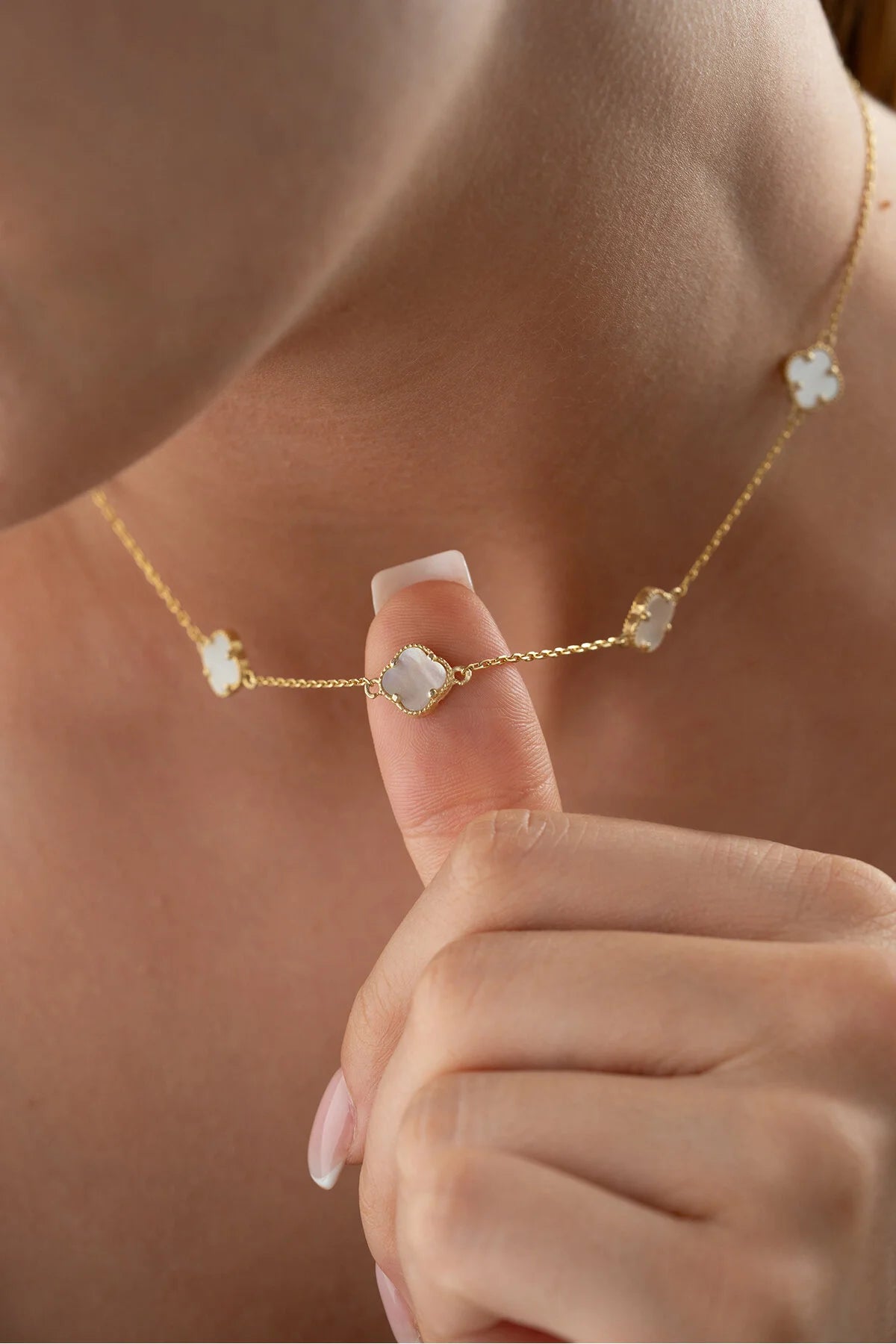 PureClover 925 – Vergulde Ketting met Witte Klavertjesvier 1