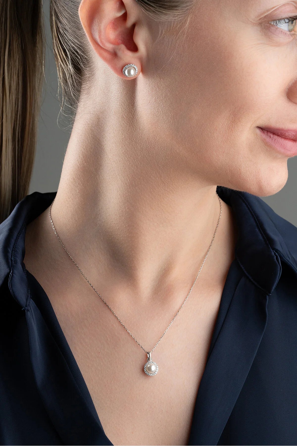 StellaPearl 925 – Parel Ketting & Oorbellen Set