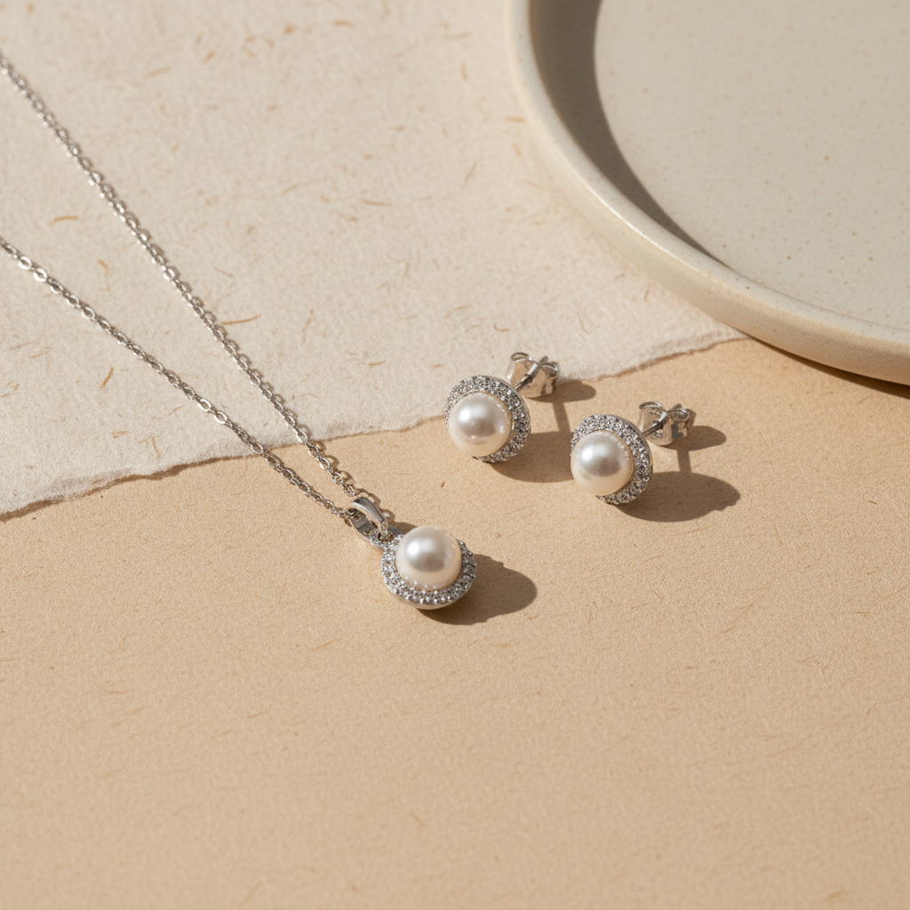 LunaPearl 925 – Parel Ketting & Oorbellen Set 1