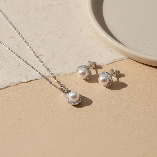 LunaPearl 925 – Parel Ketting & Oorbellen Set 1
