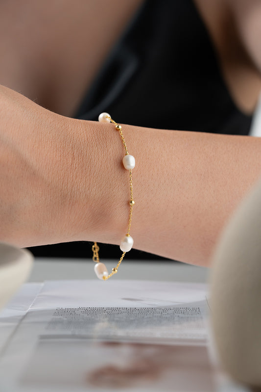 Fijne Armband met Parel en Goud Verguld