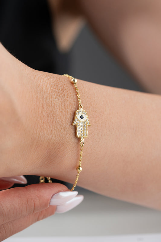 Vergulde Armband met Hamsa Hand & Oog