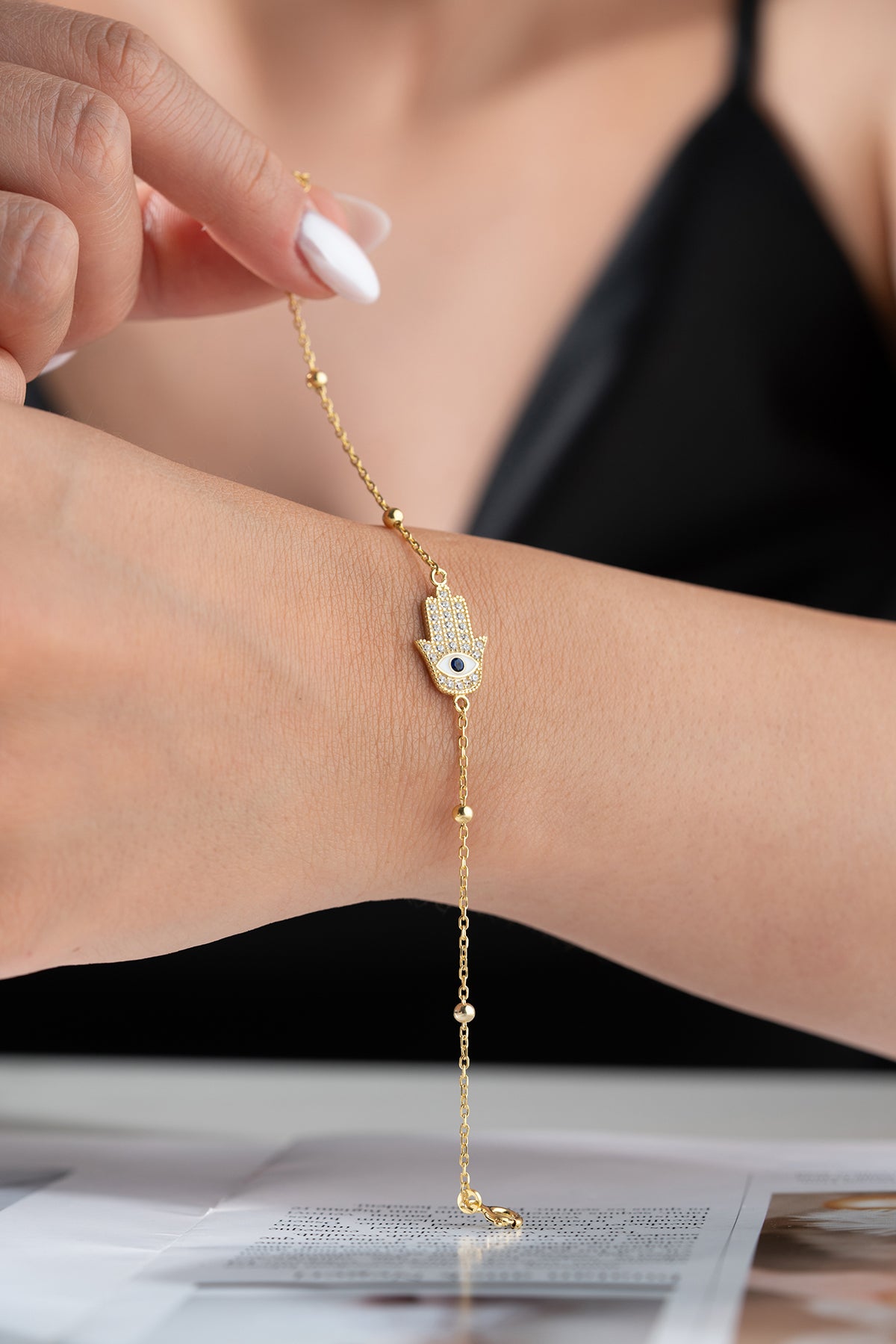 Vergulde Armband met Hamsa Hand & Oog