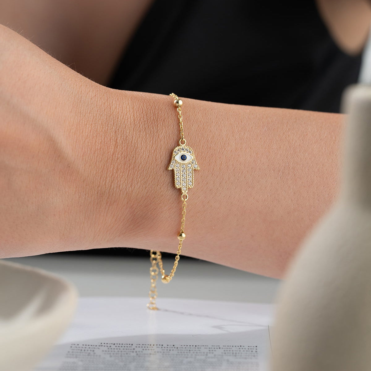 Vergulde Armband met Hamsa Hand & Oog