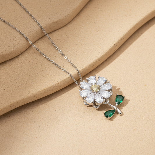 Draaiende Madeliefjes Ketting – 925 Sterling Zilver