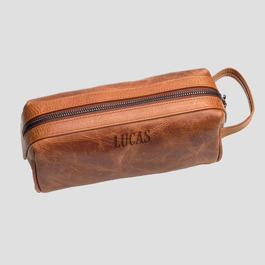 Leather toiletry bag - Brown