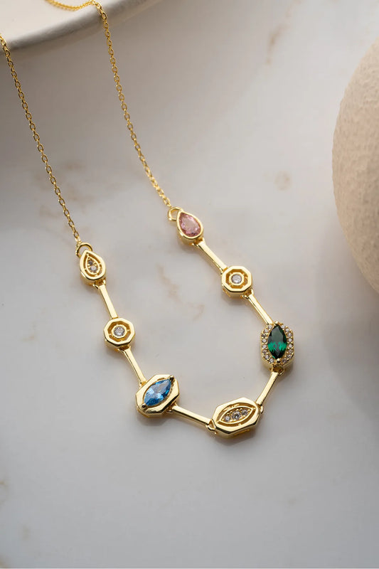 Serenay Ketting van 925 Zilver met Kleurrijke Stenen -1