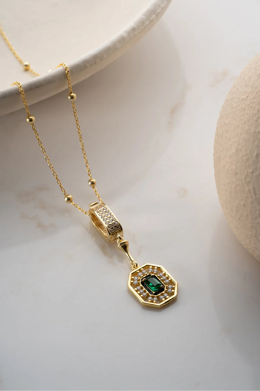 Serenay Ketting van 925 Zilver met Groene Steen