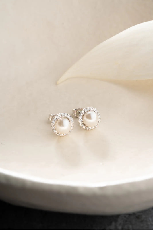 925 Sterling Zilveren Oorbellen met Parel en Zirkonia