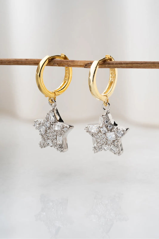 925 Sterling Zilveren Oorbellen met Baguette Ster Hanger