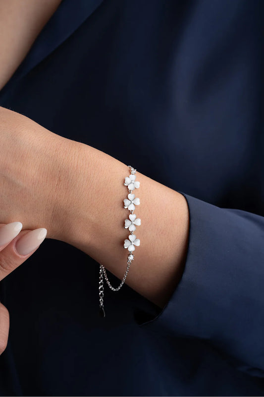 925 Sterling Zilveren Armband met 4 Moeder-van-Parel Klavertjes