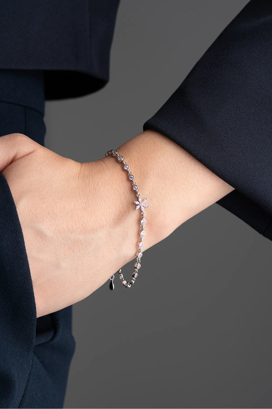925 Sterling Zilveren Armband met Roze Lotus & Waterlijn Design