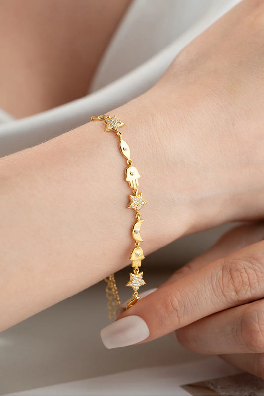 925 Sterling Zilveren Gouden Figuur Armband