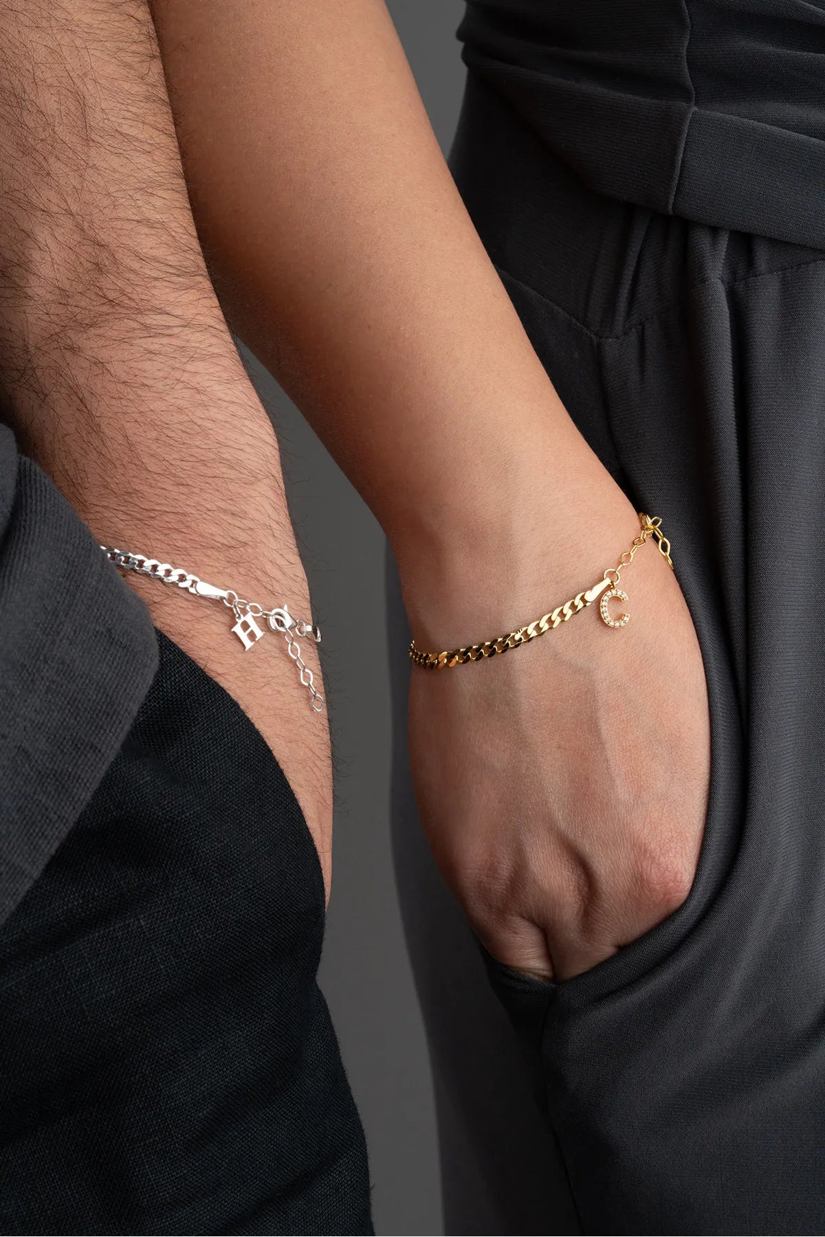 925 Sterling Zilveren Gepersonaliseerde Koppelarmband met Initiaal