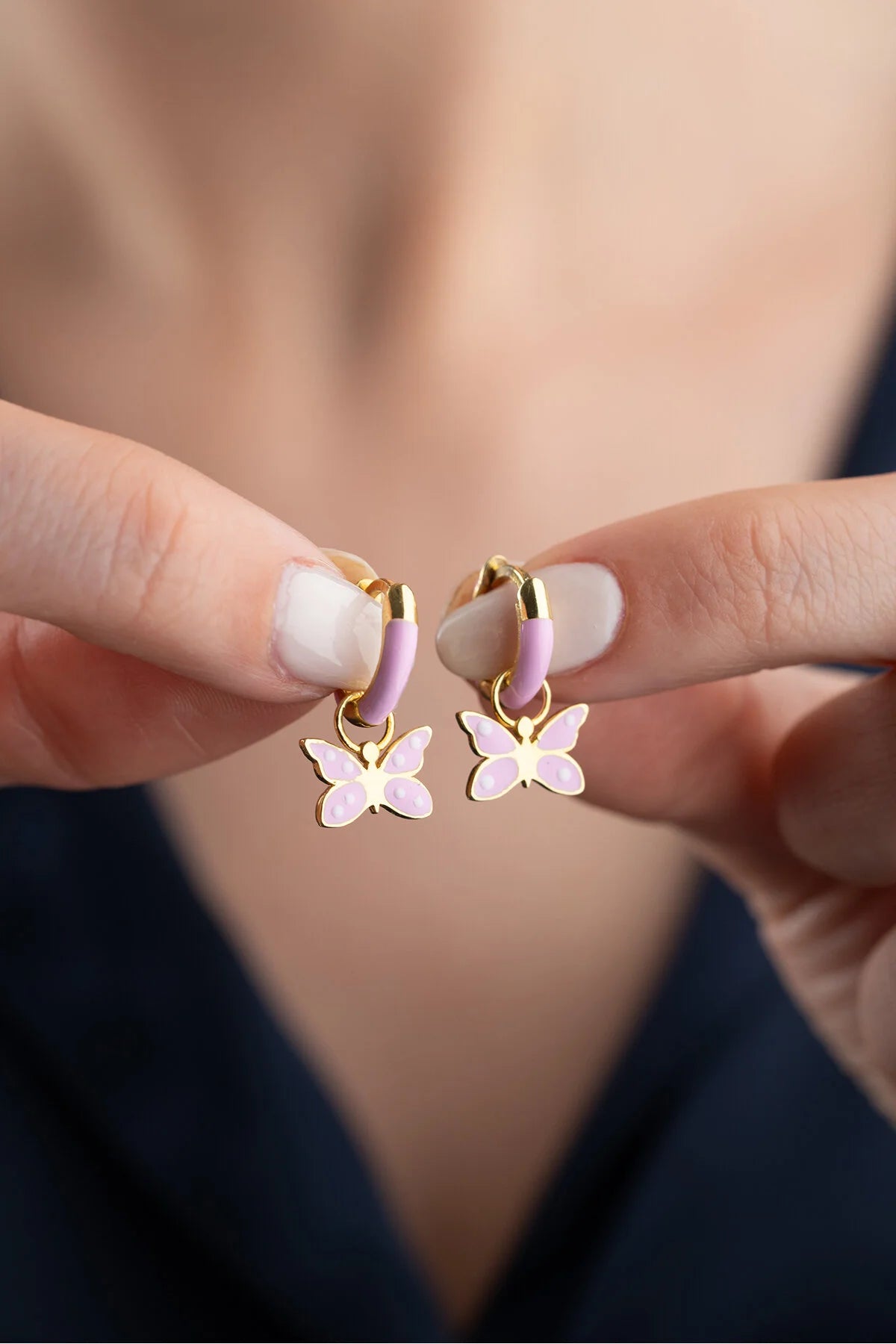 Kinderoorbellen met Vlinder – 925 Sterling Zilver & Emaille