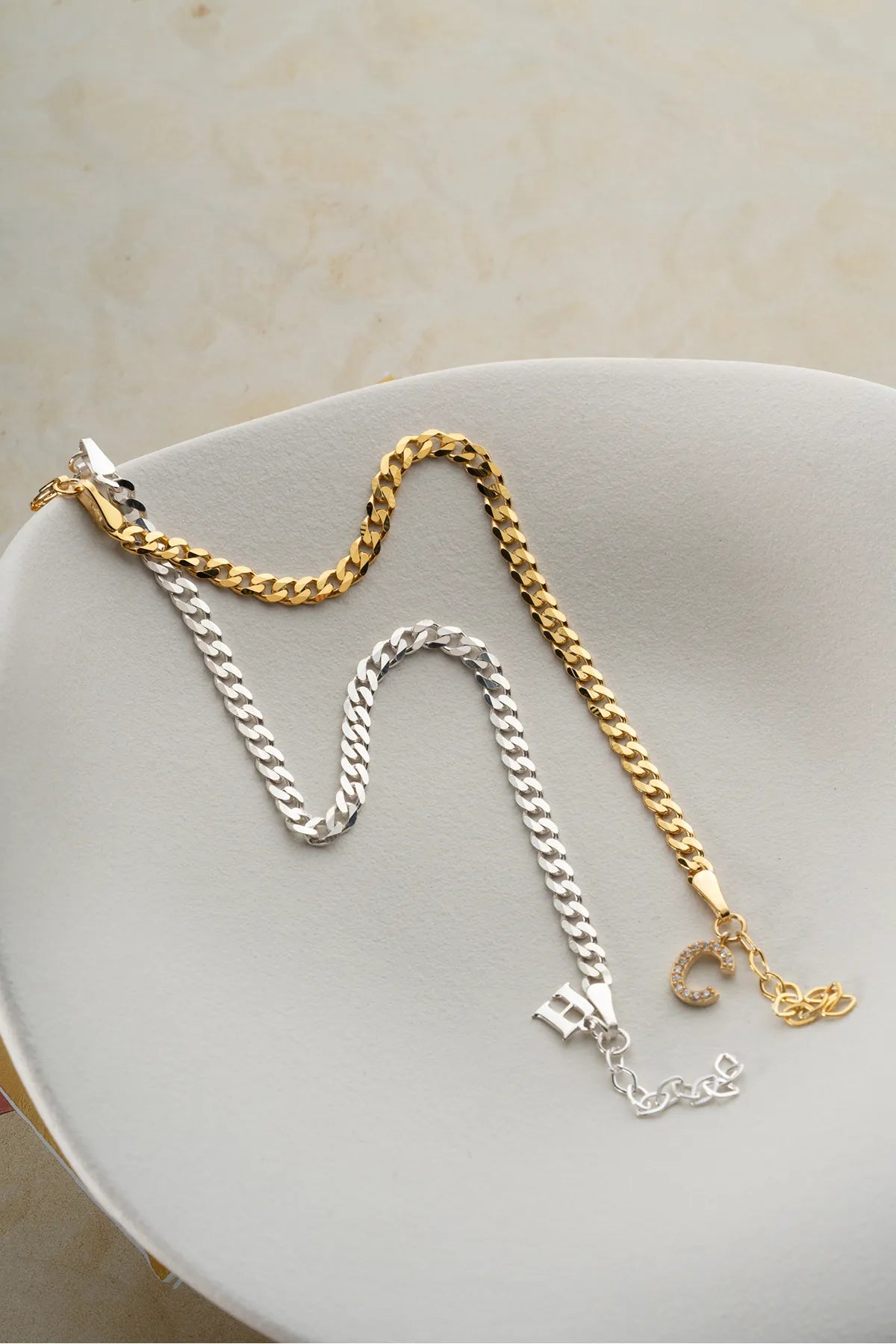 925 Sterling Zilveren Gepersonaliseerde Koppelarmband met Initiaal