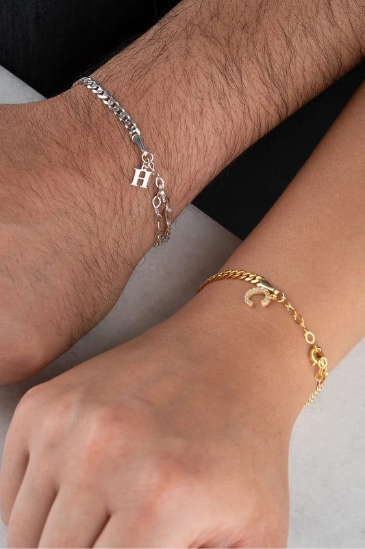 925 Sterling Zilveren Gepersonaliseerde Koppelarmband met Initiaal