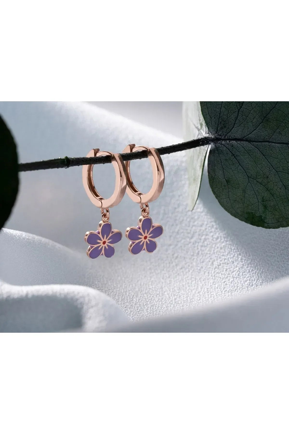 Kinderoorbellen met Paarse Bloem – 925 Sterling Zilver