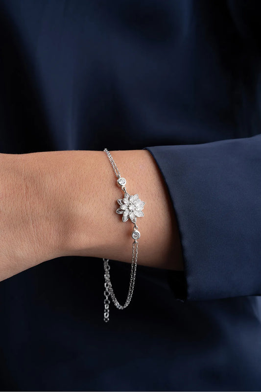 925 Sterling Zilveren Armband met Witte Zirkonia en Lotus Design