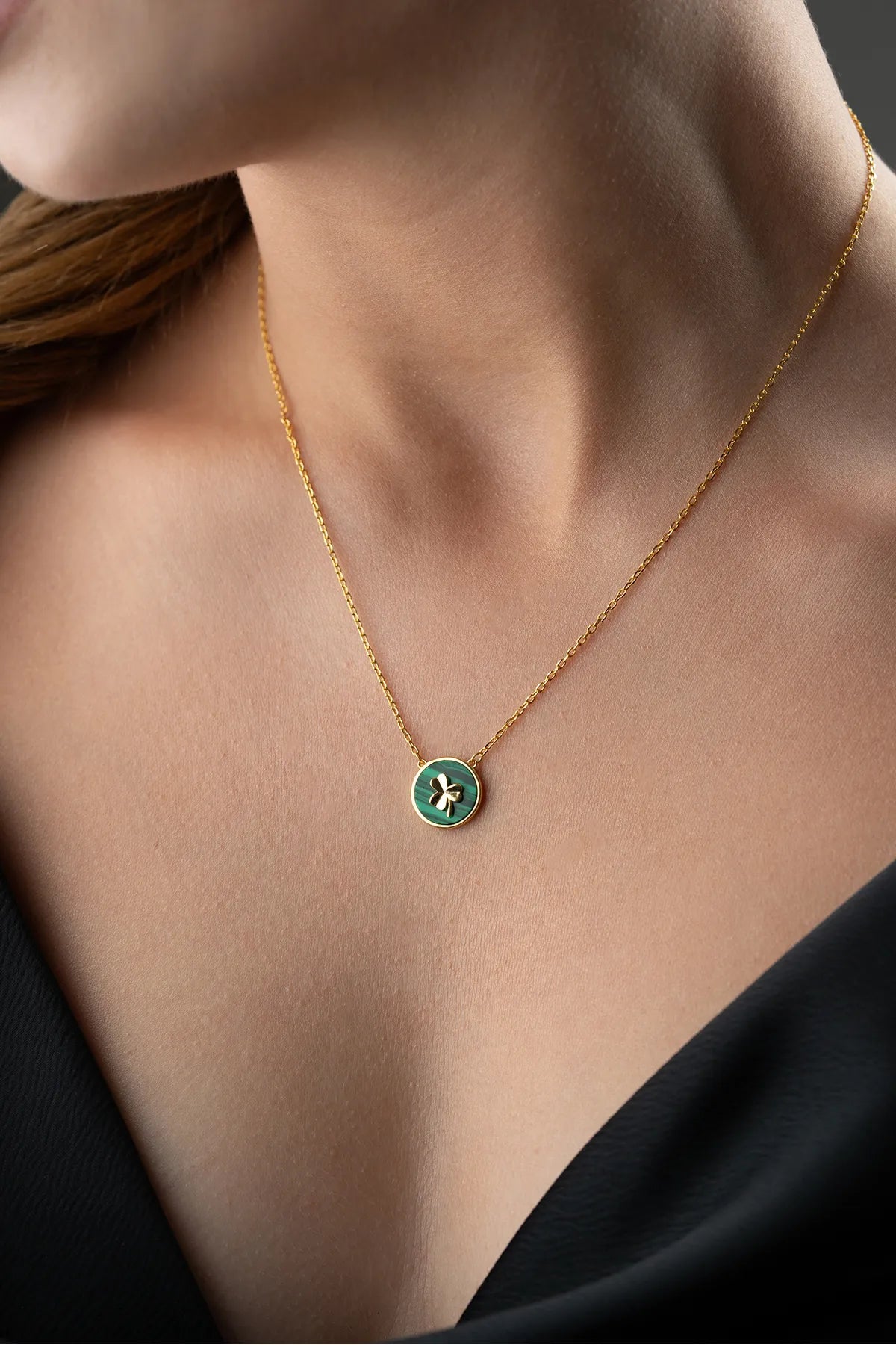 925 Sterling Zilveren Ketting met Malachiet & Klavertjevier