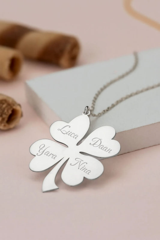 Gepersonaliseerde Klavertje Vier Ketting – 925 Sterling Zilver