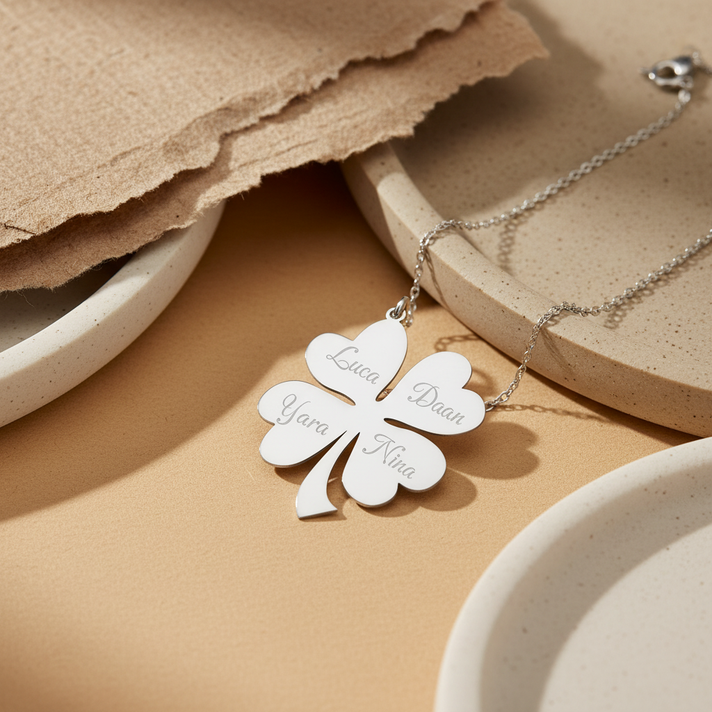 Gepersonaliseerde Klavertje Vier Ketting – 925 Sterling Zilver