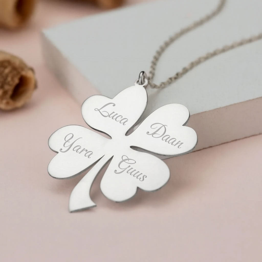 Gepersonaliseerde Klavertje Vier Ketting – 925 Sterling Zilver