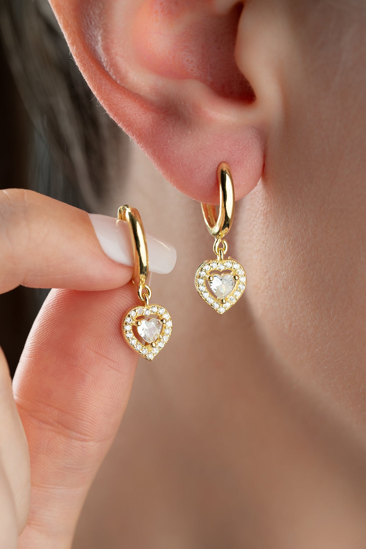 Heart Earrings - Heart -shaped pendant in gold or silver
