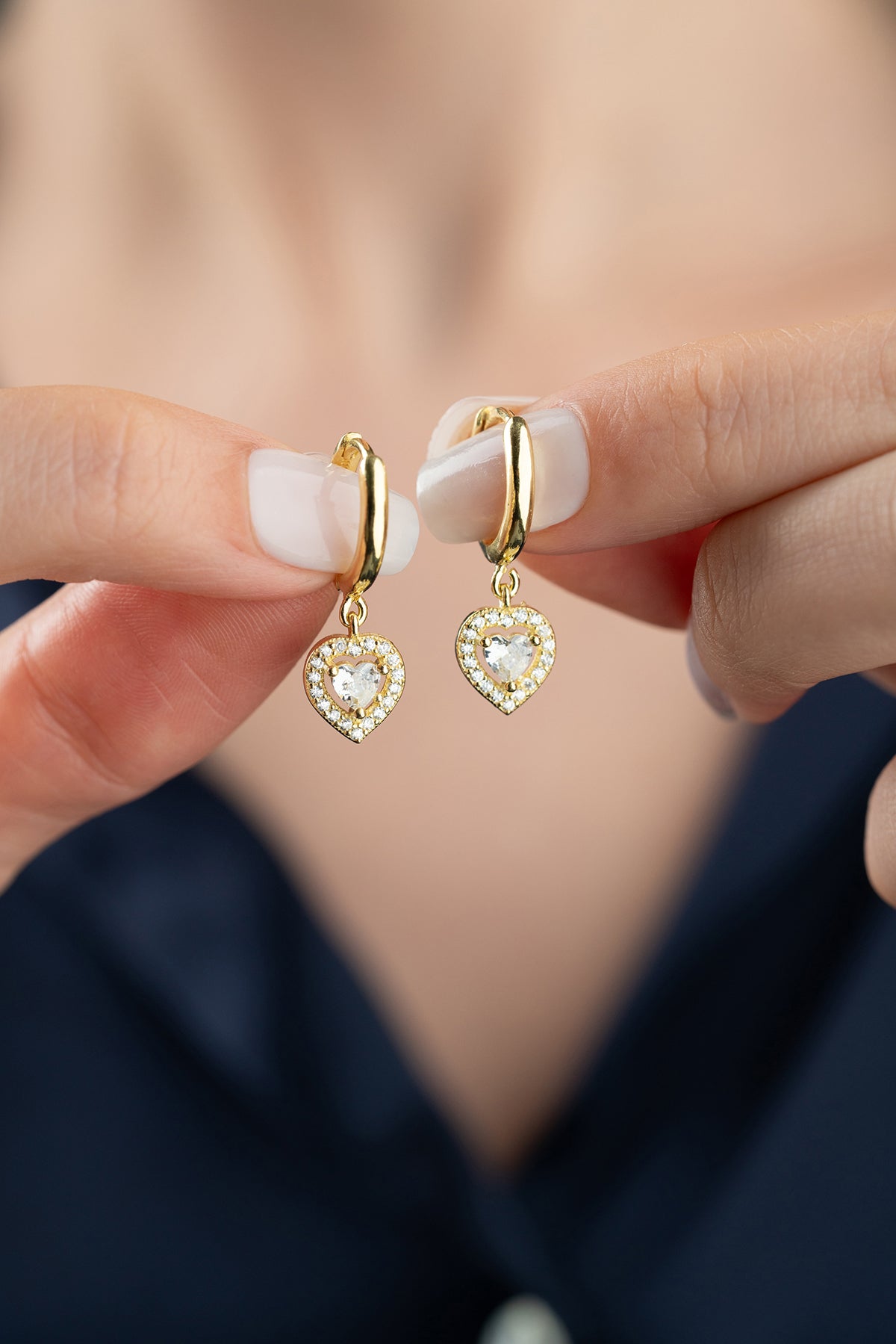 Heart Earrings - Heart -shaped pendant in gold or silver