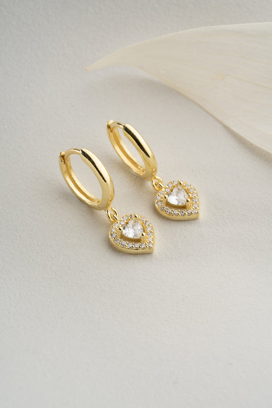 Heart Earrings - Heart -shaped pendant in gold or silver