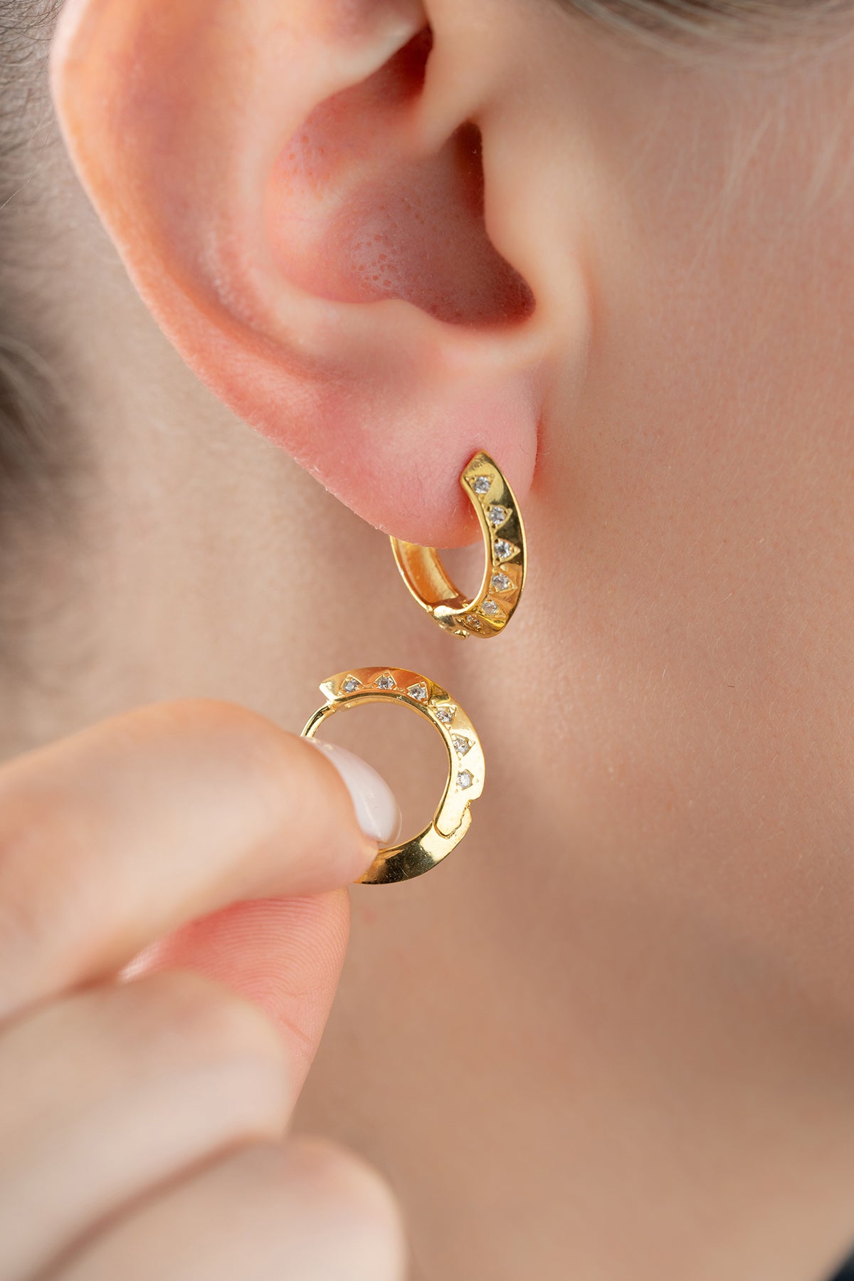 Sparkle Hoops – Triangle Stone Earrings | Silver & Gilded