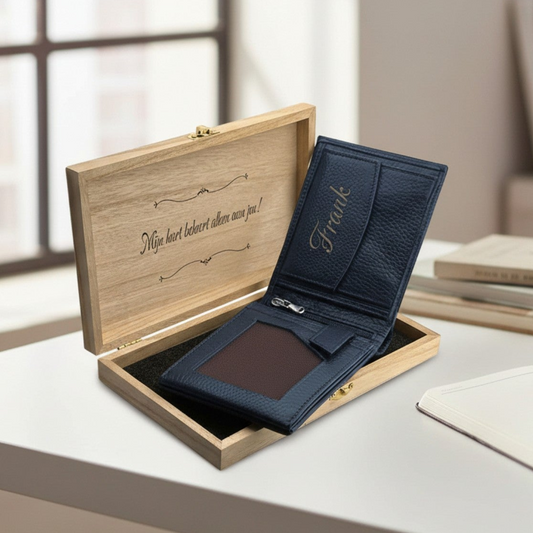 Donker Blauwe Leren Portemonnee Met Naam BLW050-L