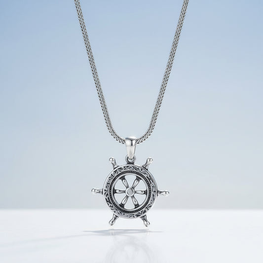 By LYDIAN Silver Necklace with ship's wheel pendant BLYDK083