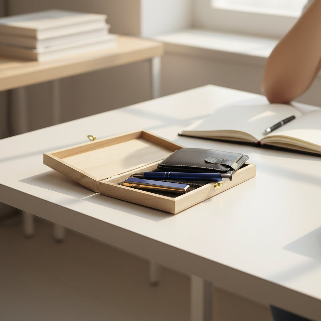 Personalized Leather Card Holder, USB Lighter & Blue Pen Gift Set