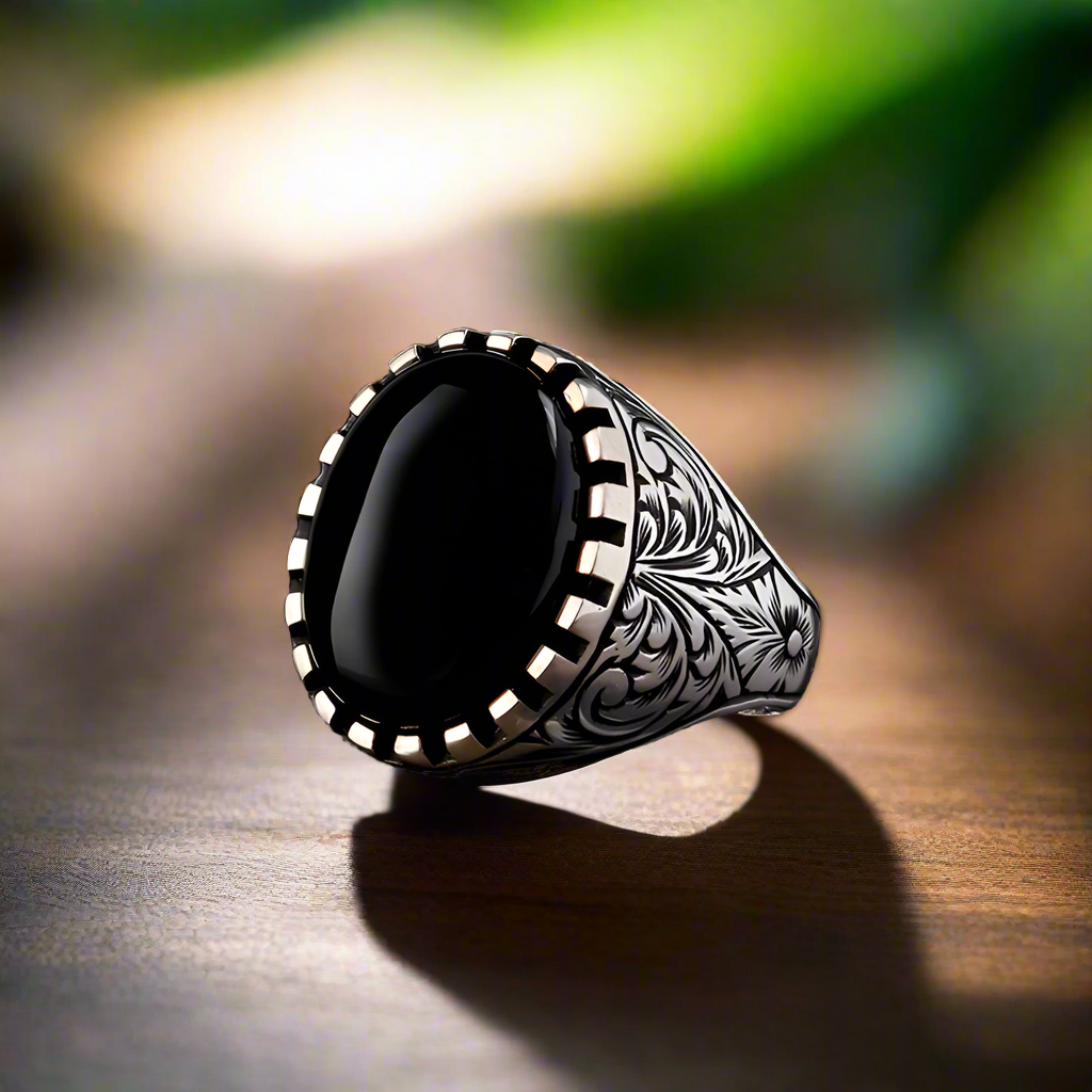 Silbermännerring mit Onyx