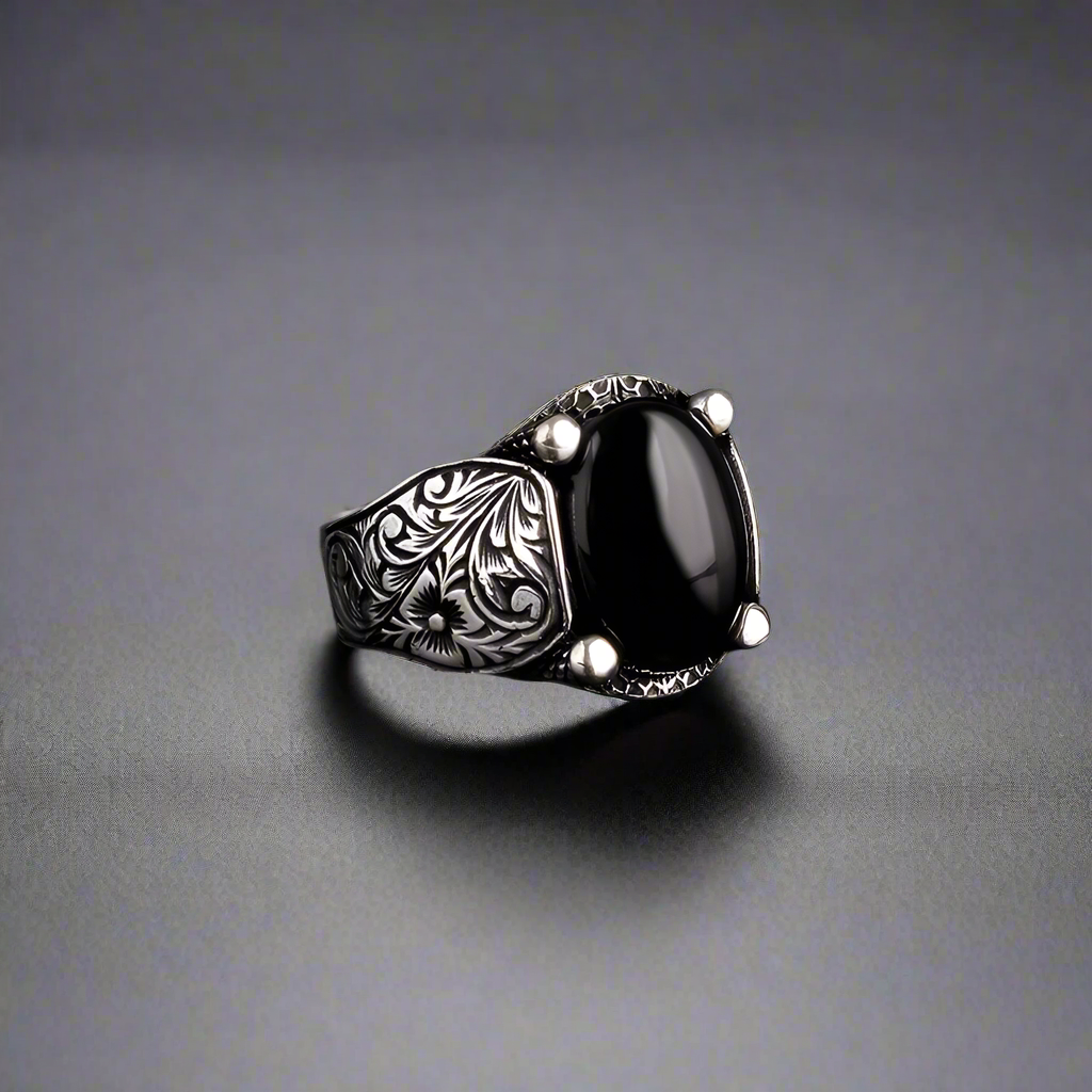 Silver men's ring with Onyx