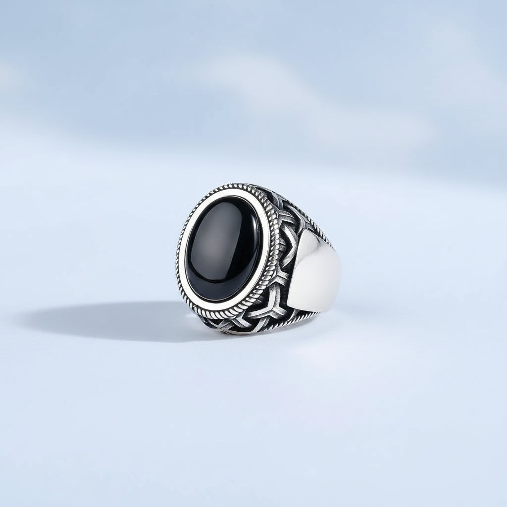 Zilveren Heren Ring Met Onyx