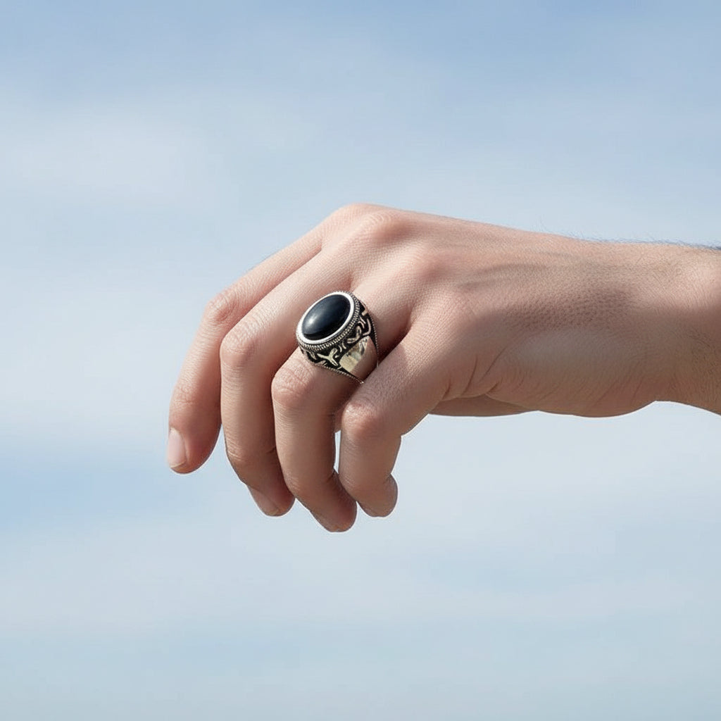 Zilveren Heren Ring Met Onyx