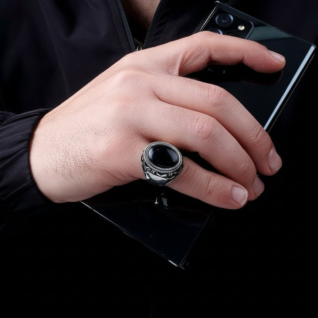 Zilveren Heren Ring Met Onyx