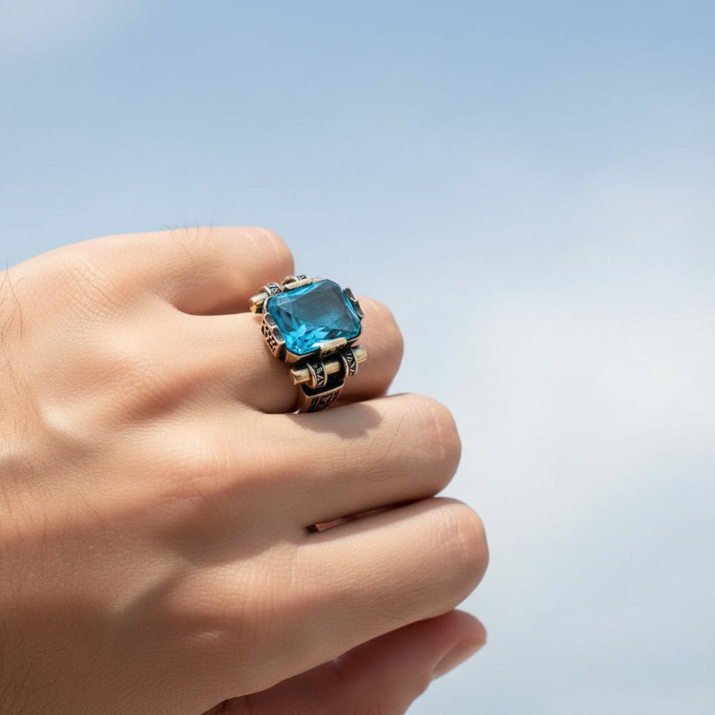 Men's Ring With Blue Stone CLMR0162
