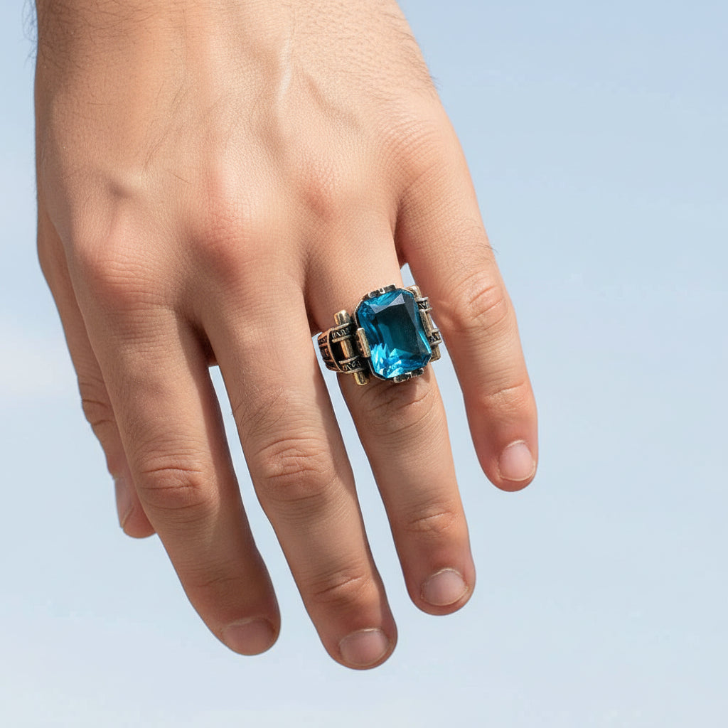 Men's Ring With Blue Stone CLMR0162