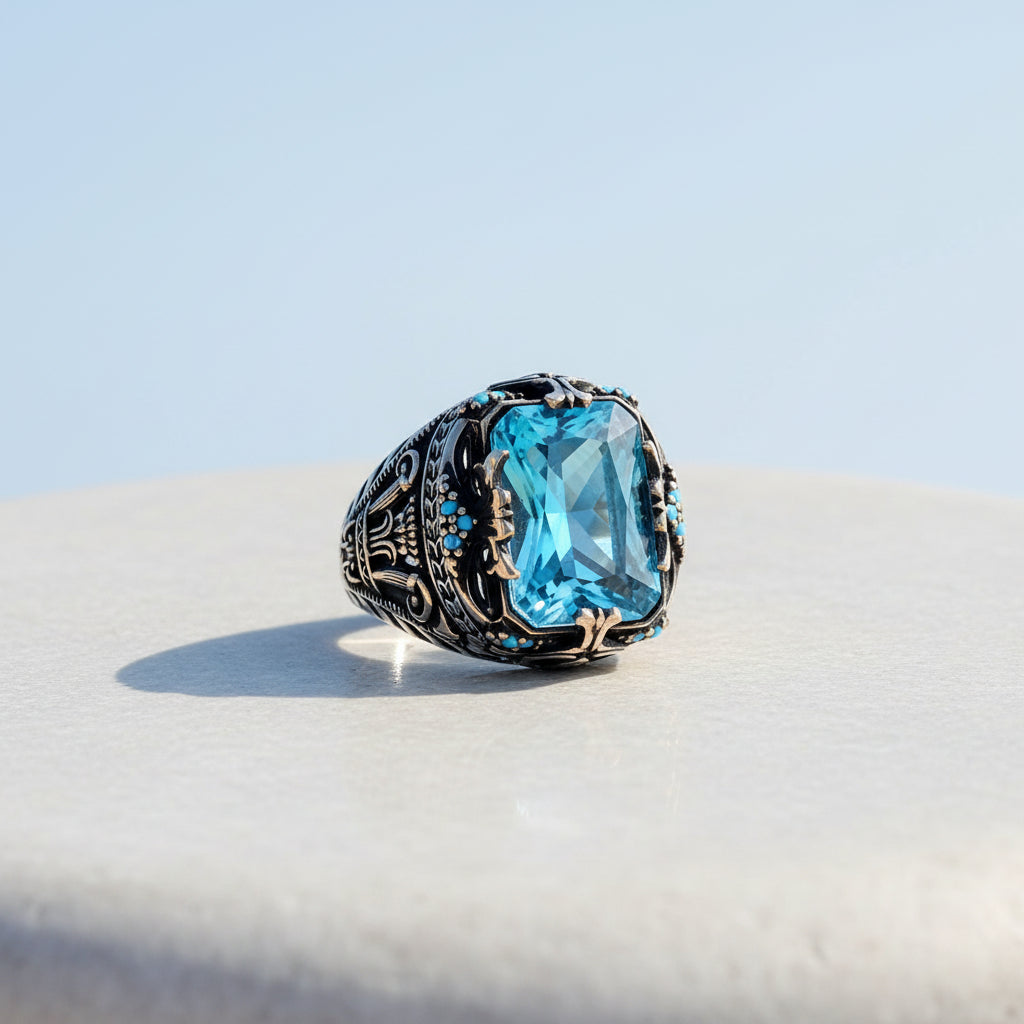 Herrenring mit blauem Stein CLMR0221